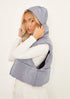 FOLD AWAY HODDED SLEEVELESS PADDED CROPPED PUFFER GILET - GREY